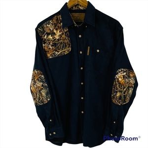 North River Outfitters Black Shirt Camo Print Elbow Patch Accent Men’s Size M